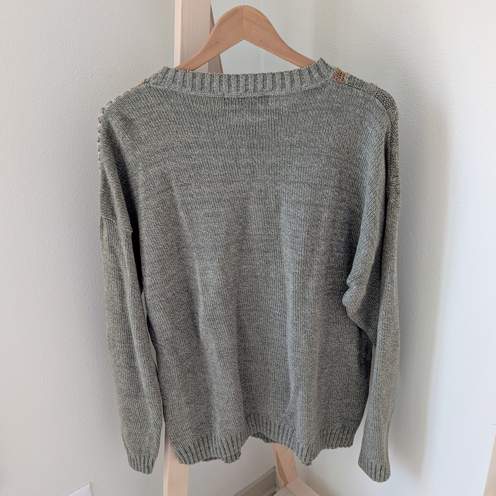 Vintage Patchwork Houndstooth Cable Knit Crewneck… - image 5